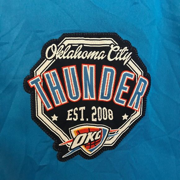 Oklahoma City Thunder Jacket Mens Medium Blue NBA Warm Up Track Full Zip STAIN - Picture 3 of 8